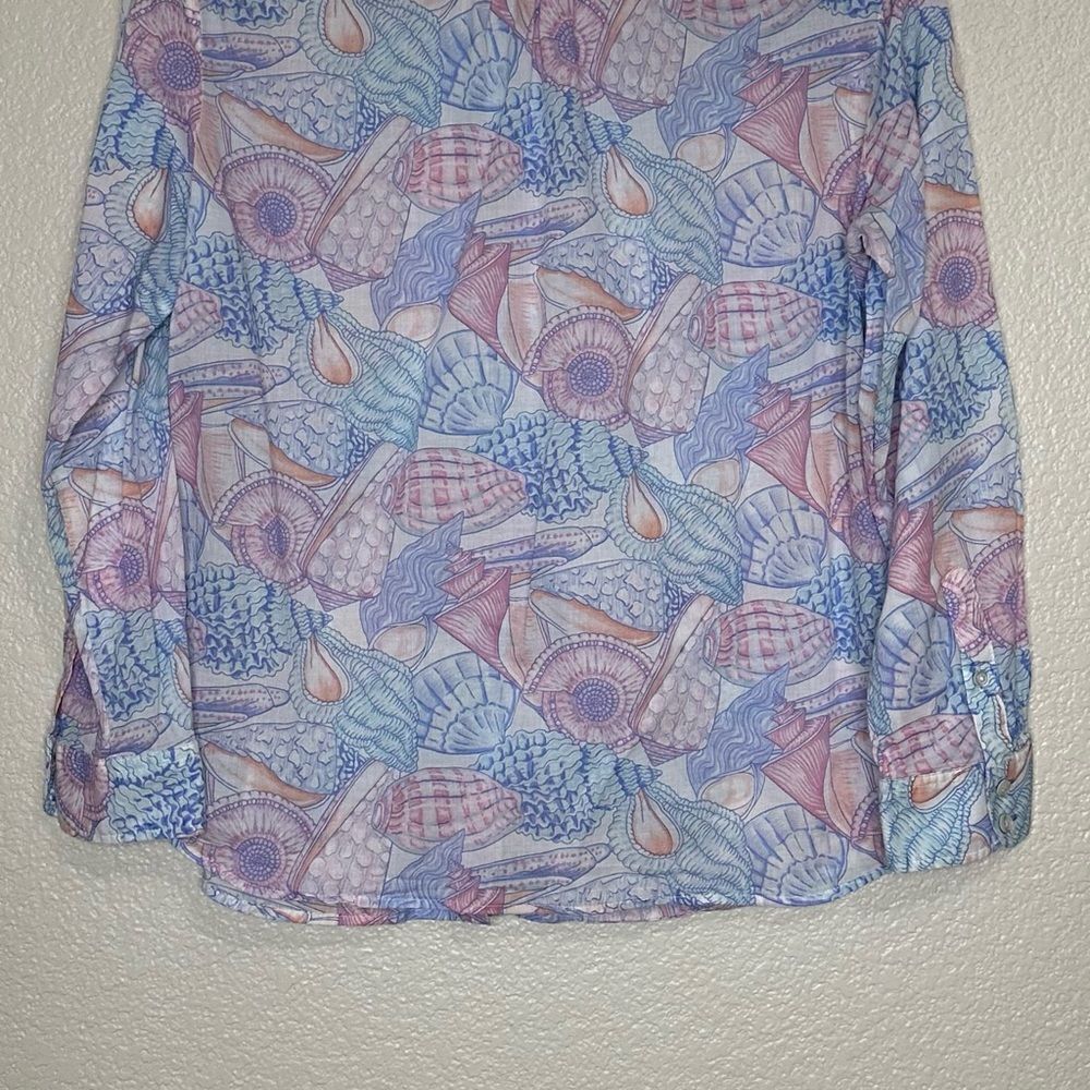 Talbots Seashells Print Long Sleeves Button Down Shirt, Sz Large Petite - Picture 9 of 12